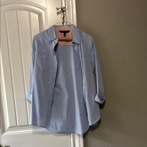 White & black Light Blue Button-Up Shirt